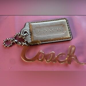 Coach 2 Pc Poppy Script & Leather Hang Tag/Key Fob/Purse Charm -3 Inch Long-EUC